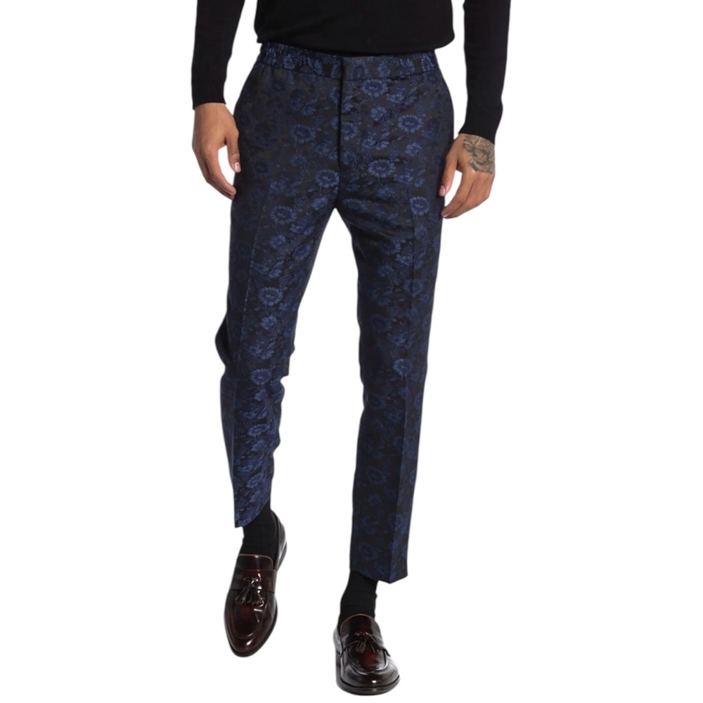 Topman Blue Jacquard Trousers Pants Slim Size 32X32
